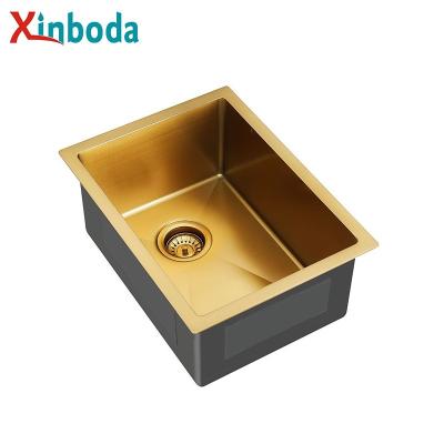 China 304 Stainless Steel Gold Nano Rectangular Single Bowl Kitchen Faucet Modern Design Handmade Thickened Undermount Sink for sale