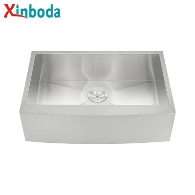 China Hot Sale 304 Stainless Steel Apron Single Bowl Brushless Rectangular Satin Finish Faucet Handmade Single Kitchen Sink for sale