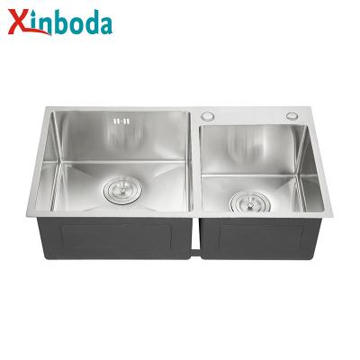 China Without Faucet Low Price Topmount 220mm Depth SUS 304 Stainless Steel Double Bowl Kitchen Sinks for sale