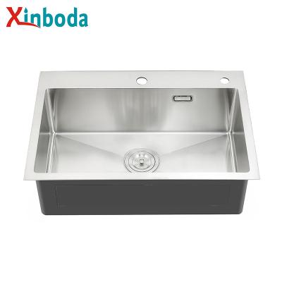 China Popular Handmade Without Faucet Topmount Kitchen 304 Stainless Steel Sink Without Faucet With Drain for sale