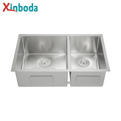 China Without Faucet Brand New Sanitary Ware Double Basin Bowl Stainless Steel Kitchen Undermount Handmade Sink for sale