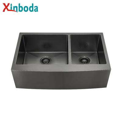 China Without Faucet Hot Sale Double Bowl Stainless Steel Kitchen Sink Nano Titanium Black Kitchen Sinks for sale