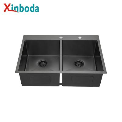 China Without Faucet China Wholesale Handmade Kitchen Sinks 16 Gauge Double Bowls Topmount Stainless Steel Kitchen Sink for sale