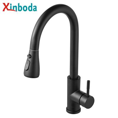 China Modern Factory Made Nano Black Black Pull Out Kitchen Faucet Mixer Extension Neck Stainless Steel Kitchen Faucet Long for sale