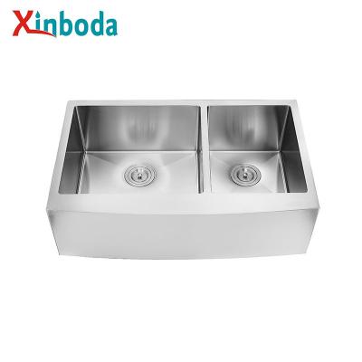 China Without Faucet China Supply Kitchen Sink 18 Gauge 16 State Style Double Bowl Farmhouse Kitchen Apron Plain Sink for sale