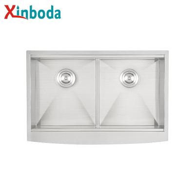 China Without Faucet High Quality Updated Popular Plain Kitchen 304 Stainless Steel Apron Bowl Double Bowl State Style Sink For Hotel Restaurant for sale