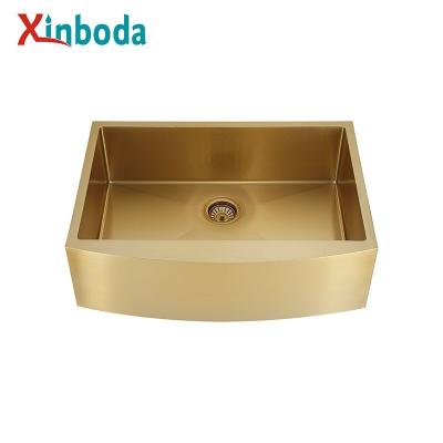 China Without Faucet Gold Color Nano Bowl Hot Selling Single Bowl Farmhouse Kitchen Stainless Steel Sink for sale