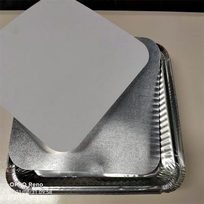 China Hot Sale 25pcs Disposable Shrink Pack 9X9 Inch Aluminum Foil Pan Trays With Printed Paper Small Lid Square for sale