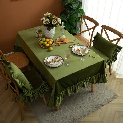 China Solid Color Velvet Table Cloth Tablecloth Waterproof Nordic Dutch Vintage Ruffled Cover For Dining Table Decoration Home Table Cloth for sale