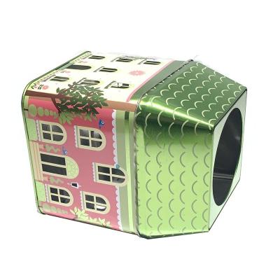 China Popular House Special Shape Metal Gift Craft Promotion Tin Box For Birthday Candle Lighting for sale