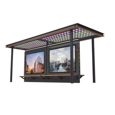 China YR-SM-2136 Stainless Steel #304 Aluminum Alloy Profile Bus Stop Shelter With LED Advertising Light Box for sale