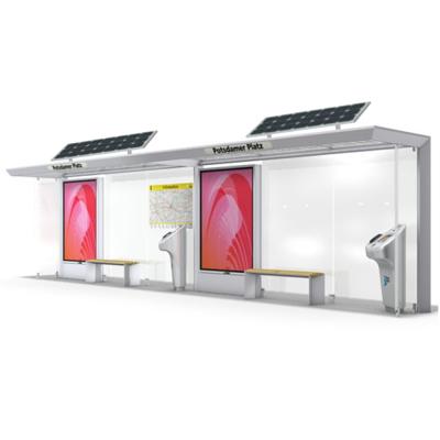 China Tempered Glass / Solar Powered Steel Structure PC / PC Tempered Glass Bus Stop Station for sale