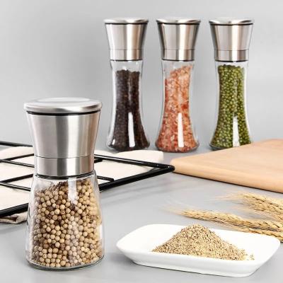 China Best Viable Price 180ml Multi Functions Spice Salt Pepper Mill Spice Salt Manual Glass Plastic Pepper Grinder for sale