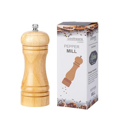 China Viable Wholesale Handmade Manual Wooden 5inch Spice Salt Shaker Premium Wooden Salt Pepper Grinder Wooden Pepper Mill for sale