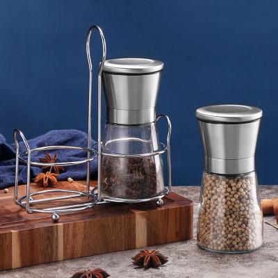 China Amazon Viable Hot Selling Domestic Manual Glass Jars Dry Grinder Bamboo Lid Salt Spice and Pepper Bottle Grinder for sale