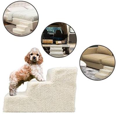 China Stocked plastic foldable pet stairs with berber fleece cover for sale