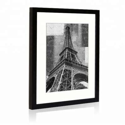 China Environmental Friendly Hot Selling Morden Eiffel Tower Black And White Frame Art With White Mat In Black Wood Frame Under Glass For Home Decor for sale