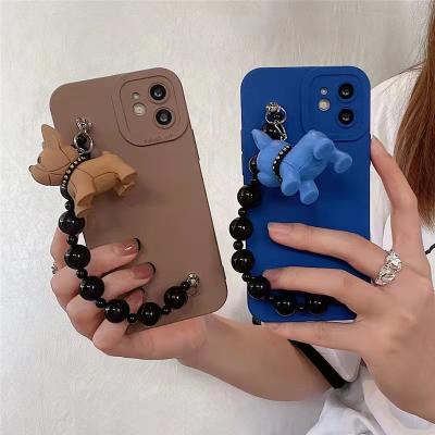 China Shockproof sports candy soft tpu with bear chain strap plastic protect case cover for iphone 13 12 11 xs xr max for sale