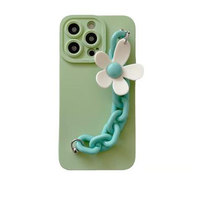 China Candy Green Shockproof Clear Phone Cases With Love Heart Flower Chain For iPhone 13 Case 12 Cell Phone Accessories Aesthetic Phone Cases for sale