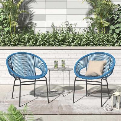 China Outdoor Patio Furniture Metal China Weather Furniture Bistros Set Lounge Chair With Woven Table Side Wicker for sale