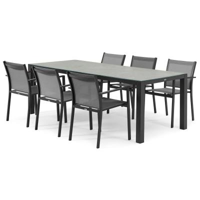 China Wholesale Rectangle Furniture Outdoor Garden UV And Water Resistant Dining Set With Ceramic Glass On Top for sale