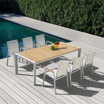 China Manufacturers UV And Water Resistant Chinese Outdoor Teak Furniture Outdoor Patio Table And Chairs With Flange for sale