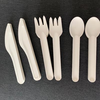 China Sugarcane Material/Heat Resistant/Thickening and Reinforcement Vessels Consult PLA Sugarcane Pulp Knife Fork Spoon Cake Utensils Disposable Biodegradable Party Tableware Set for sale