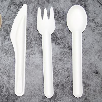 China Sugarcane material/heat resistant/disposable PLA sugarcane pulp spoon and fork thickening and reinforcement party tableware set take away factory fiber western cake utensils for sale