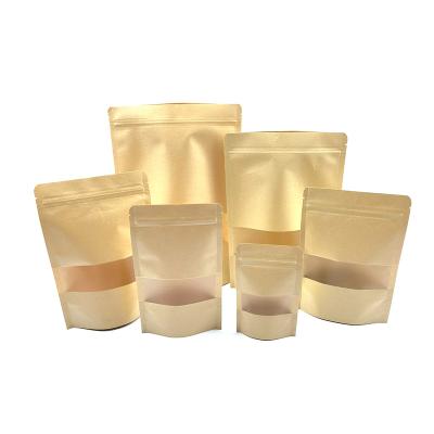 China Recyclable Brown Stand Up Kraft Paper Zip Lock Bag With Clear Window For Food Packaging for sale