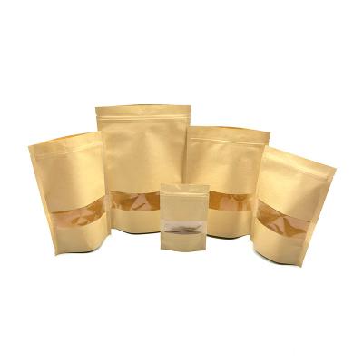 China Recyclable In Stock Plain Stand Up Kraft Paper Ziplock Bags With Window for sale