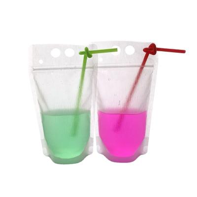 China New Disposable Custom Clear Zipper Drinking Bags Transparent Reusable Drink Pouch With Straw Plastic Drink Juice Capri Sun Pouch Bag for sale