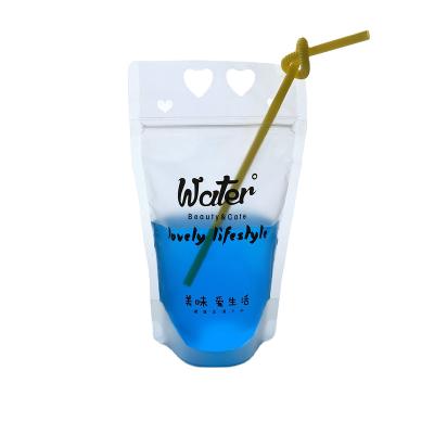 China 250ml 350ml 400ml 500ml Disposable Custom Size Logo Print Standing Up Custom Drinks Plastic Pouch With Straw And Funnel for sale