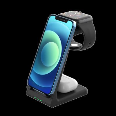 China Magnetic Qi-enabled Devices 3 in 1 Wireless Charger Station for Cell Phone Sample Earbuds Smart Detachable Charger Station 15W Wireless Charger for sale