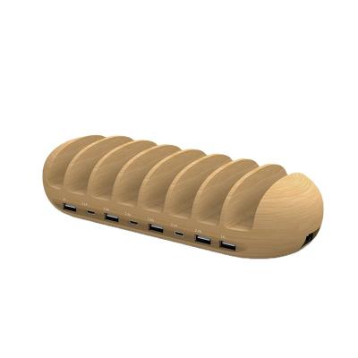 China Mobile Phone 5 Port USB 3 Type C Charging Station Bamboo Dock For Multiple Devices for sale