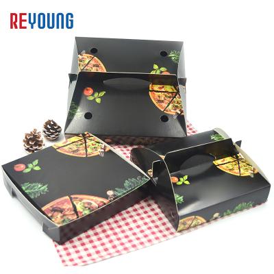 China Wholesale Custom White Recycled Materials REYOUNG Caja De Papel Design Paper Cardboard Pizza Take Out Box With Handle for sale