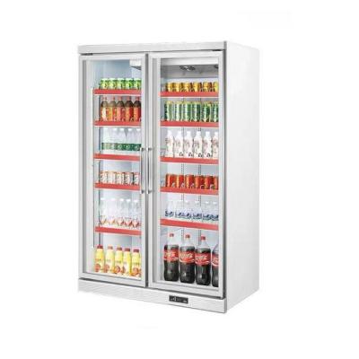 China Custom Commercial Double Door Amount Display Fridge Cooler Glass Fridge for sale