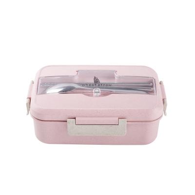 China OEM 1L Wheat Straw Bento Box Food Storage Container Microwavable Stainless Steel Fork Free Degradable Spoon Lunch Box for sale