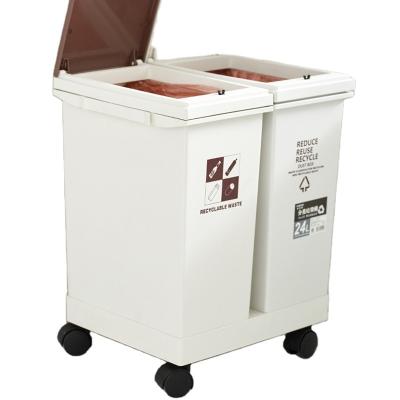 China 24L Sustainable 2compartment On Cover Open Cover Waste Bin Removable Sorting Bin With Base Bin for sale