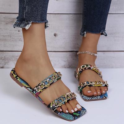 China 2022 fashion trend new design summer stylish sexy flats wholesale sandals outdoor printing anti-skid ladies slippers for sale