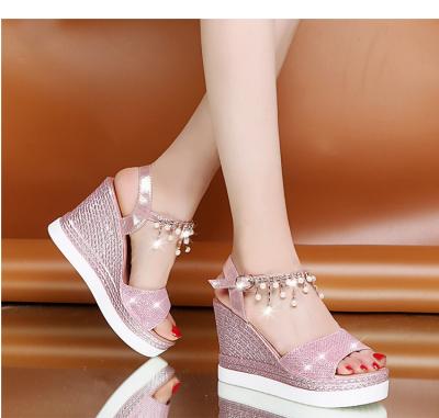 China Wholesale Luxurious Slope Luxurious Wide Heel Summer Sandals Thick Bottom Outsole Platform Wedge Women Shoes Size Ladies Shoes for sale