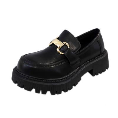 China Thick-soled college style casual shoes summer new one-pedal drop loafers 2022 small round British-style leather shoes women's thick-soled for sale