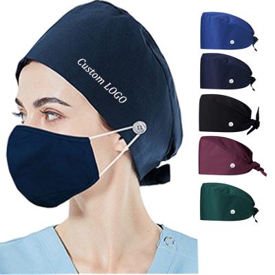 China LOGO Laboratory Practical Nurse Scrubs Custom Made Sweat-absorbent Hat Women Men Care Scrub Beauty Hats Covers Print Adjustable Hat for sale