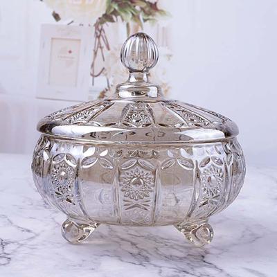 China Viable Decoration Colored Luster Candy Jar Crystal Glass Candy Jars For Cnady Crystal Color Storage Container Home With Lid for sale