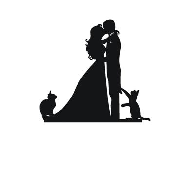 China Cheap Pet Cat Silhouette Acrylic Cake Topper Of And Bride With Two Groom Hot Selling Acrylic Wedding Cake Supplies for sale