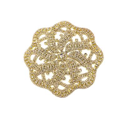 China 2021 Bags Fashion Flower Shaped Gold Plated Crystal Rhinestone Applique For Clothes Decoration, Rhinestone Bodice Applique for sale