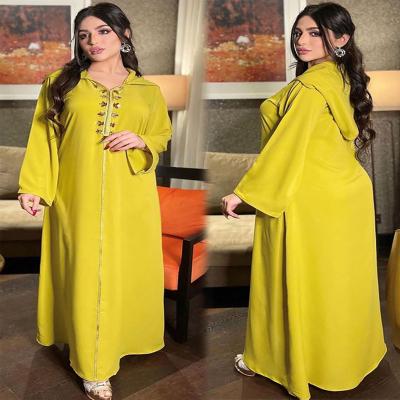 China New Arrival Diamonds Jelaba Moroccan Jelaba Arabic Muslim Dress Abaya Woman Evening Hooded Ball Gown Dubai Ramadan Eid Kaftan for sale