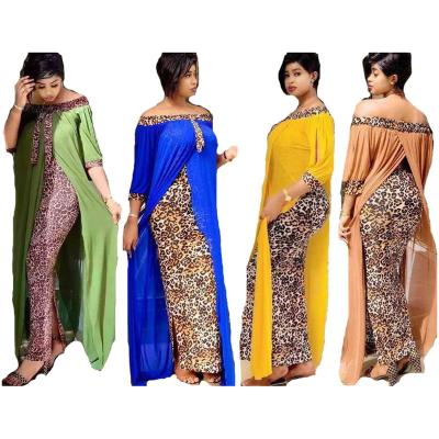 China Sexy Polyester African Clothing Off The Shoulder Chiffon Patchwork Dresses Women Plus Size Long Leopard Dress for sale