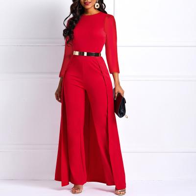 China Traditional Clothing Black Red Long Sleeve Plus Size High Waist Overalls Women Ladies Slim Formal Elegant Simple Straight Party Wide Leg Overalls for sale