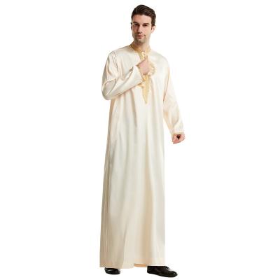 China Polyester Middle East Dubai Muslim Embroidered Mens Long Robe Muslim Men Dress Islamic Daffah Thobe Mens Abaya Clothing for sale