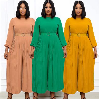 China Wholesale 2022 Drop New Women's Clothing Solid Color Long Sleeve Pleated African Clothing Polyester Overalls for sale